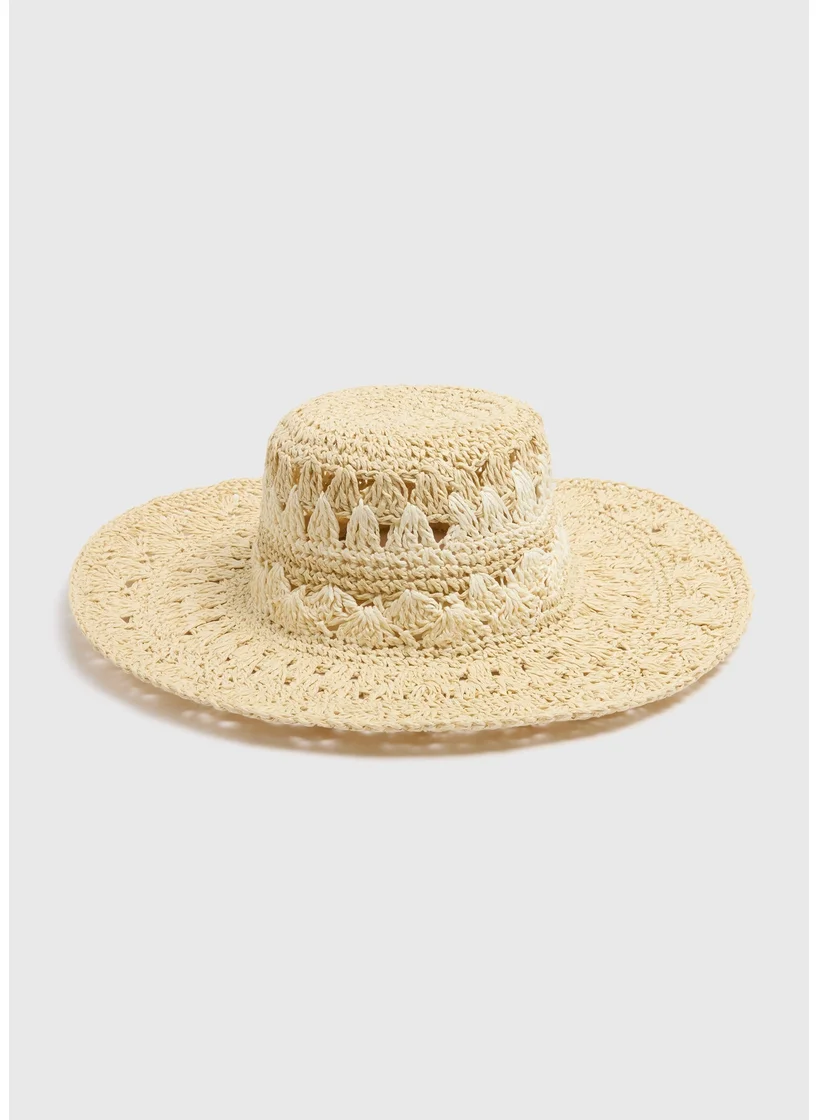 Matalan Natural Straw Macrame Floppy Hat