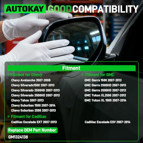 AUTOKAY Left Driver Side Mirror with Turn Signal Power Heated Fits for Chevy Silverado Tahoe Suburban GMC Yukon Sierra Cadillac Escalade 20072013 Driver Side Mirror Glass Replacement - Image 3