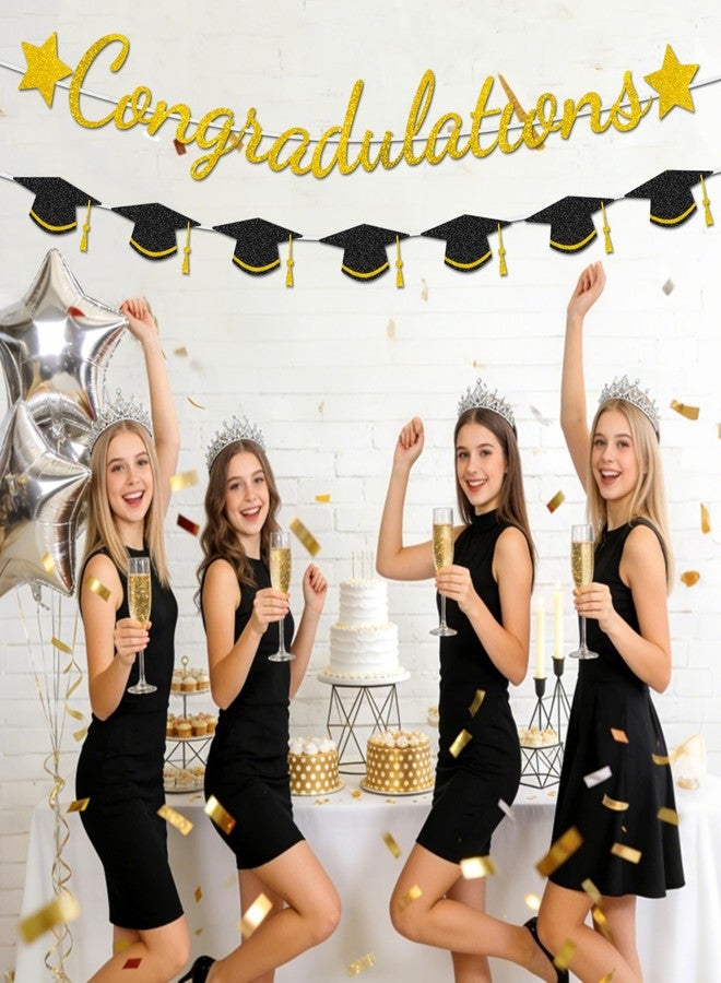 Chambom Graduation Decorations Banner 2026 - Congratulations Banner Graduation Party Decorations Gold Glitter Congrats Grad Banners Decor for Home College High School Party Supplies - Image 3