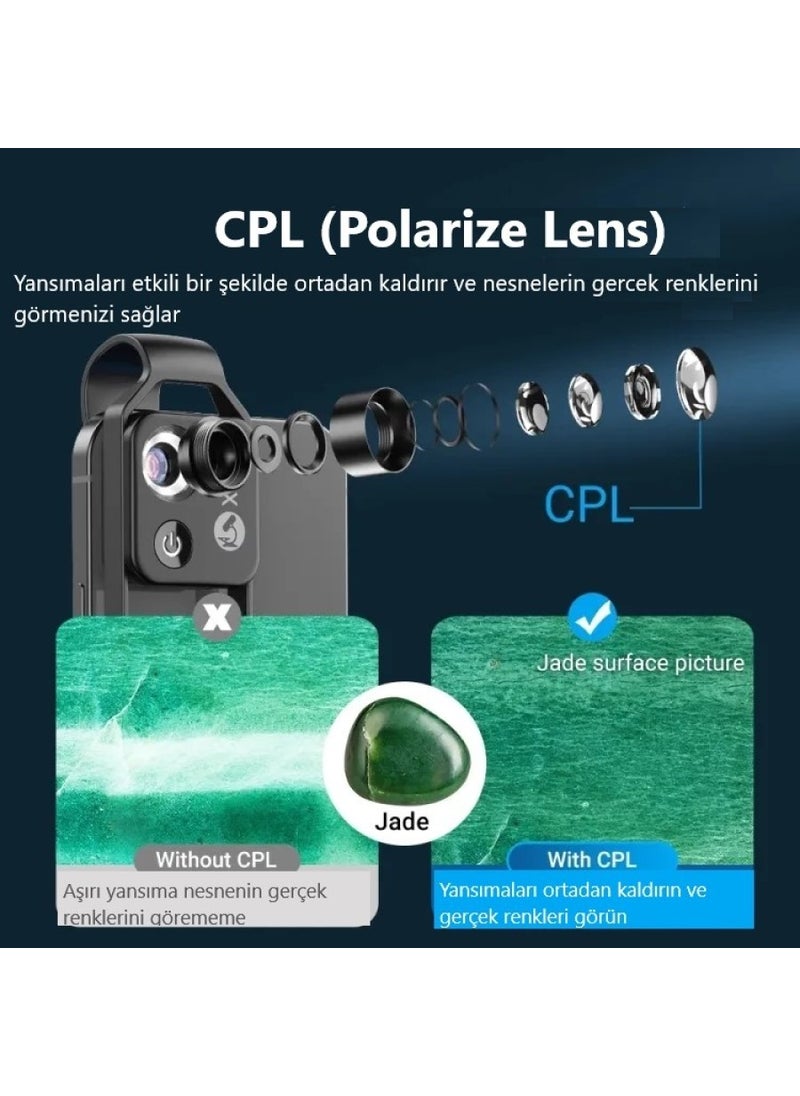 DUHALINE 200X HD LED Lighted Portable Mobile Phone Microscope CPL Lens (Black)  - Image 4
