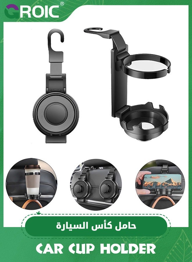 GROIC Car Cup Holder with Phone Holder and Car Purse Hook,3 in 1 Car Seat Hooks for Car Seat Organizer,Headrest Hooks for Car,Behind Over The Seat Hook Hang Bags,Cups and Phone  - Image 1