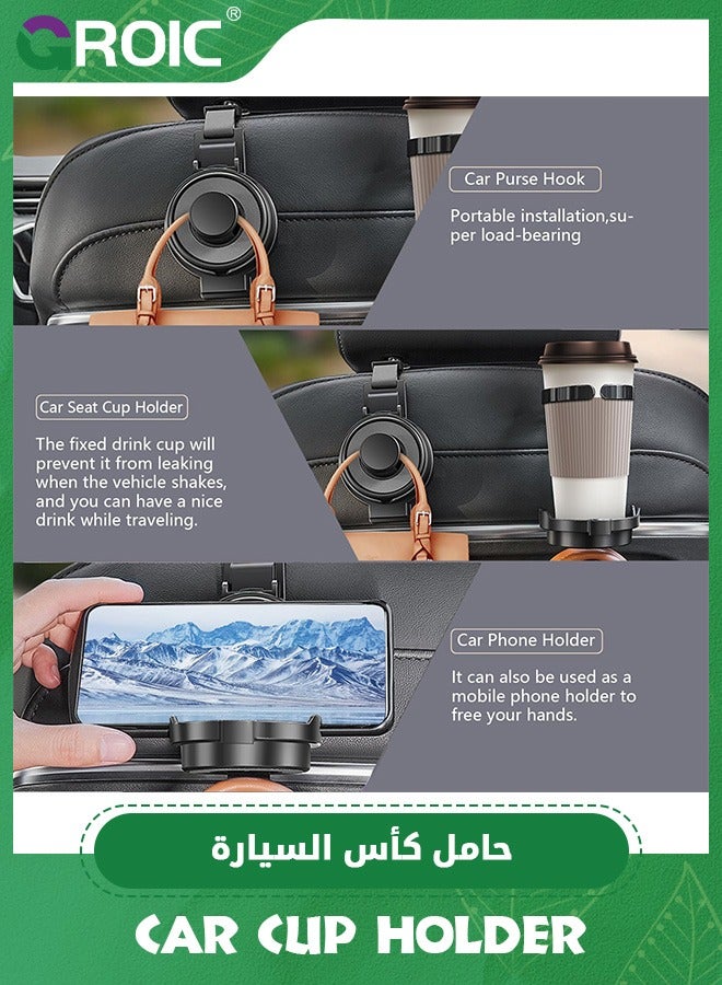 GROIC Car Cup Holder with Phone Holder and Car Purse Hook,3 in 1 Car Seat Hooks for Car Seat Organizer,Headrest Hooks for Car,Behind Over The Seat Hook Hang Bags,Cups and Phone  - Image 5
