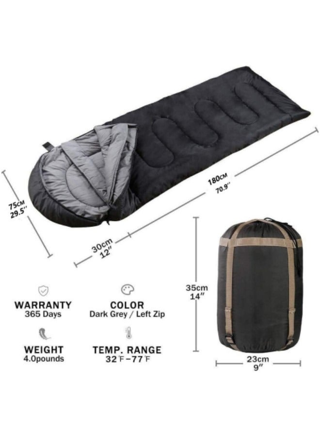 GGEROU أكياس نوم تخييم خفيفة الوزن مع حقيبة ضغط بتصميم سحاب مناسبة للطقس الدافئ والبارد مثالية للمشي والسفر والمغامرات الخارجية باللون الأسود - Image 3