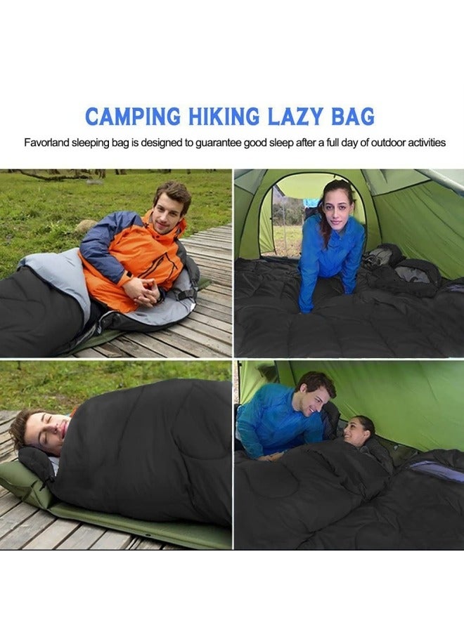 GGEROU أكياس نوم تخييم خفيفة الوزن مع حقيبة ضغط بتصميم سحاب مناسبة للطقس الدافئ والبارد مثالية للمشي والسفر والمغامرات الخارجية باللون الأسود - Image 5