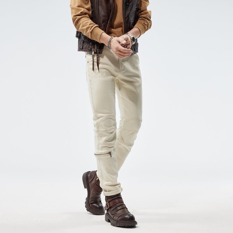 American High-End Motorcycle Jeans Men'S Fashion Brand Autumn Street Slim Fit Fashion Stitching Denim Long Pants Men - Image 5