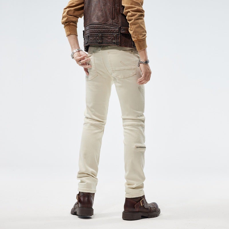 American High-End Motorcycle Jeans Men'S Fashion Brand Autumn Street Slim Fit Fashion Stitching Denim Long Pants Men - Image 4