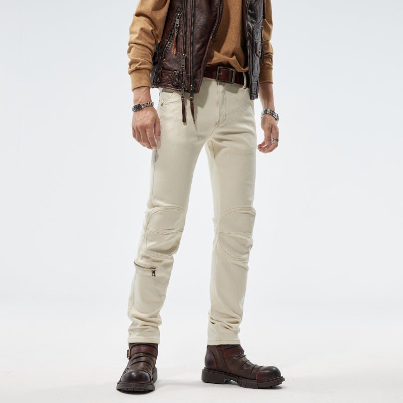American High-End Motorcycle Jeans Men'S Fashion Brand Autumn Street Slim Fit Fashion Stitching Denim Long Pants Men - Image 2