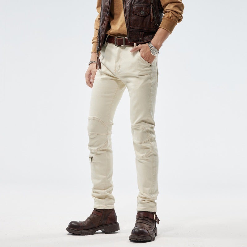 American High-End Motorcycle Jeans Men'S Fashion Brand Autumn Street Slim Fit Fashion Stitching Denim Long Pants Men - Image 3