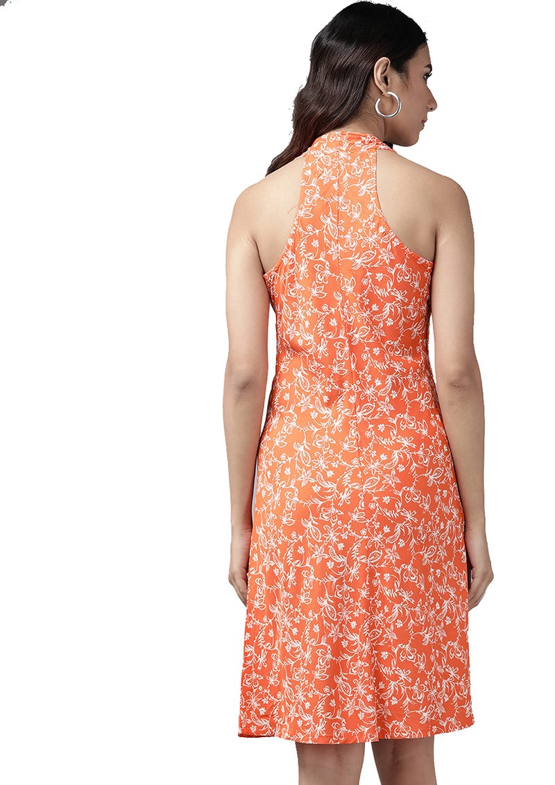 Yash Gallery Women's Rayon Floral Printed A-Line Dress for Women (1331YKORANGE_Orange_Medium) - Image 4