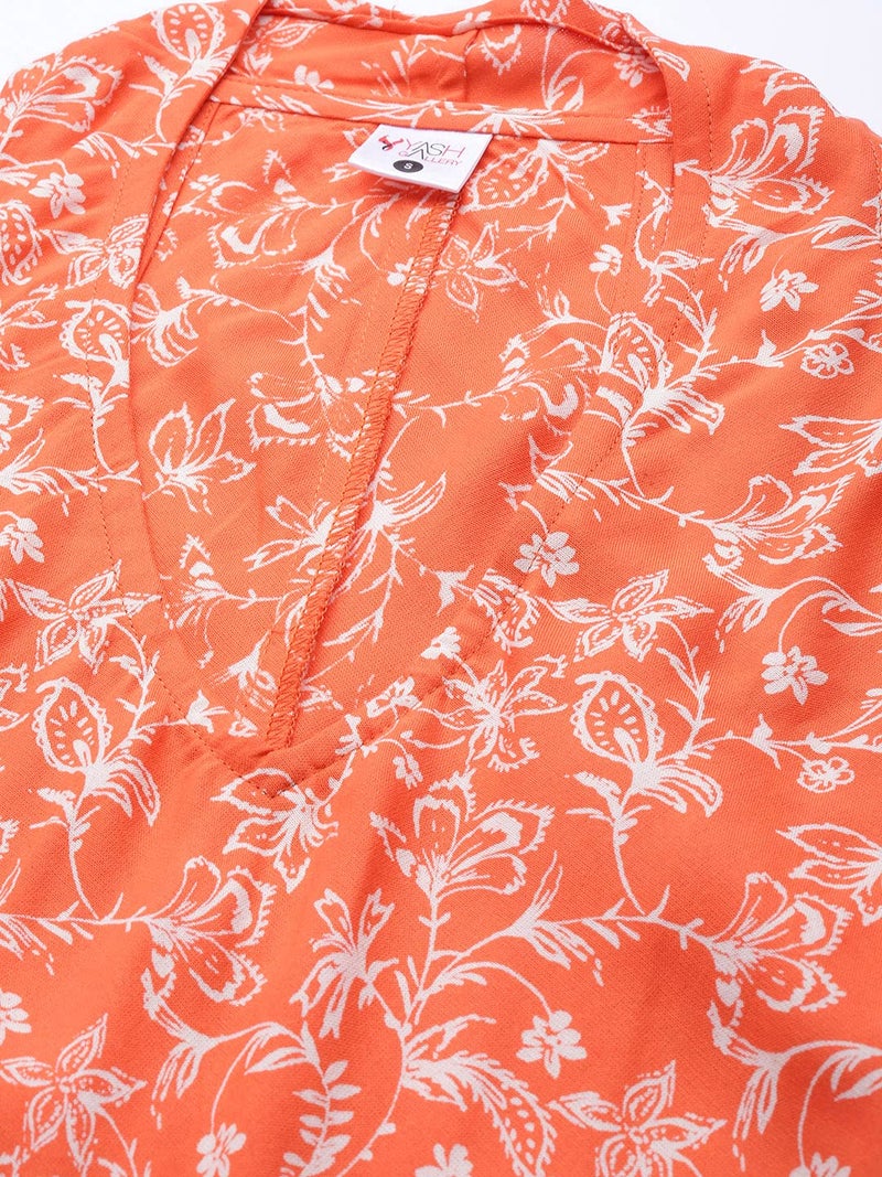 Yash Gallery Women's Rayon Floral Printed A-Line Dress for Women (1331YKORANGE_Orange_Medium) - Image 5