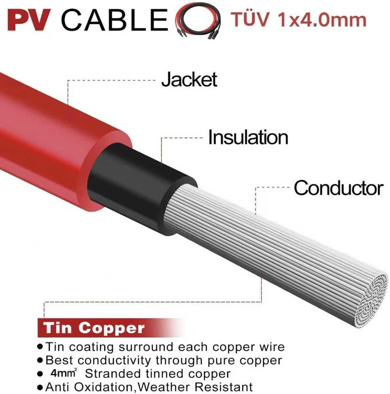 BeideLt 6 Feet 12AWG Solar Extension Cable with Female and Male Connector, Twin Wire Solar Panel Wire Adapter for Home, Shop and RV Solar Panels (6FT Red + 6FT Black) - Image 4