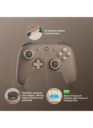وحدة تحكم لاسلكية 8Bitdo Ultimate 2C لأجهزة الكمبيوتر التي تعمل بنظامي التشغيل Windows و Android، مع معدل استجابة 1000 هرتز، وعصي تحكم تعمل بتقنية تأثير هول، ومحفزات هول، ومصدات L4/R4 قابلة لإعادة التعيين (براوني). - view 3