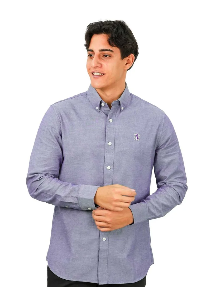 Men's Cotton Oxford Shirt - Small Lion Embroidery, Slim Fit, Full Button
