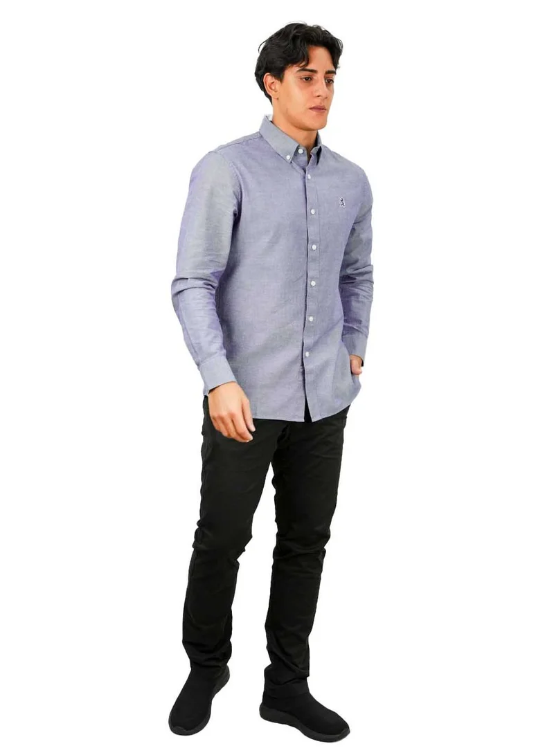 GIORDANO  Men's Cotton Oxford Shirt - Small Lion Embroidery, Slim Fit, Full Button for Men | Best Price UAE