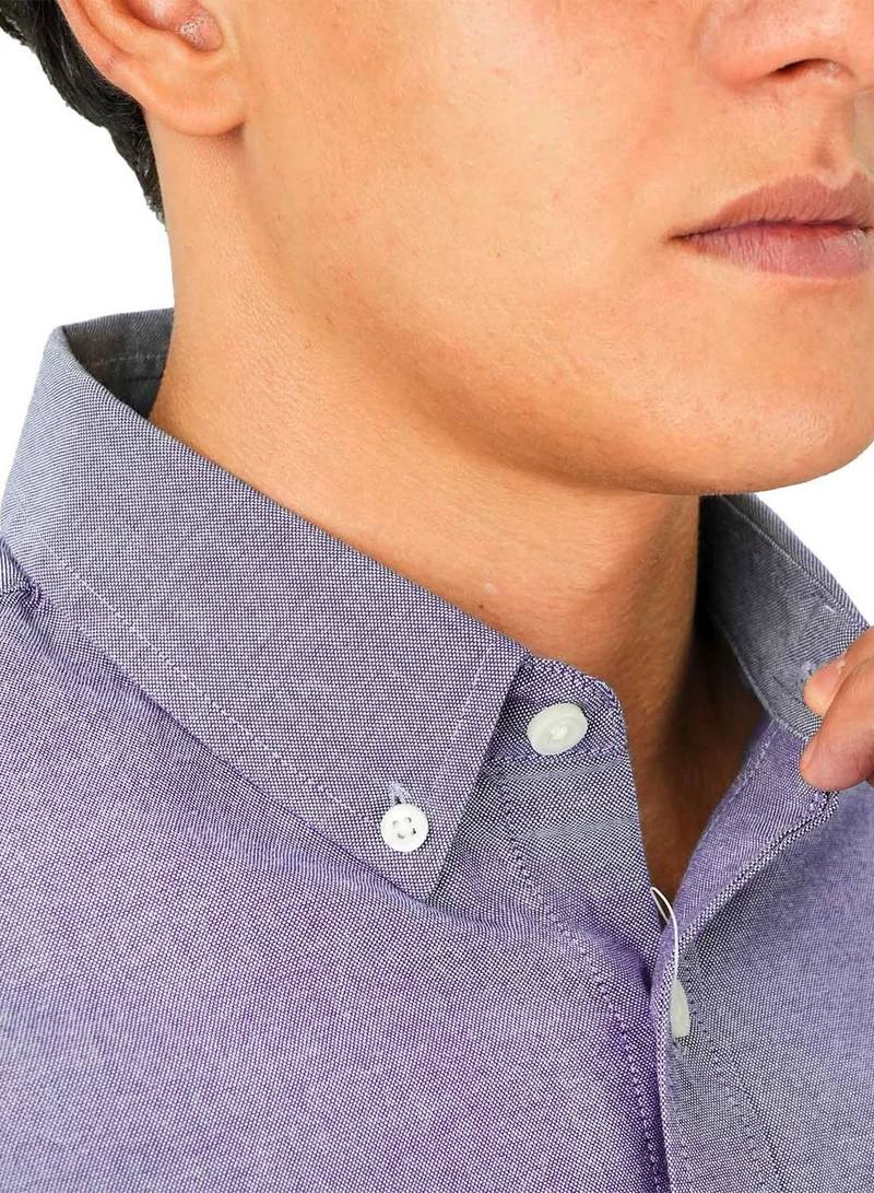 GIORDANO  Men's Cotton Oxford Shirt - Small Lion Embroidery, Slim Fit, Full Button for Men | Best Price UAE