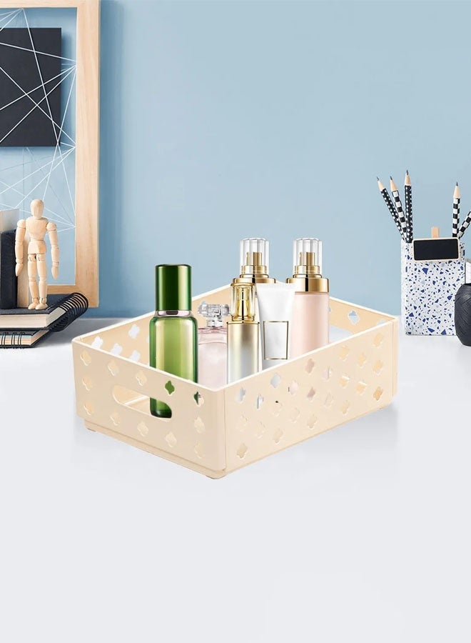 Hanayo Storage Baskets Set of 8 Plastic Foldable Storage Baskets Hollow Rectangular Storage Boxes with Handle Storage Bins for Office Bathroom Bedroom Home & Kitchen(Beige) - Image 2