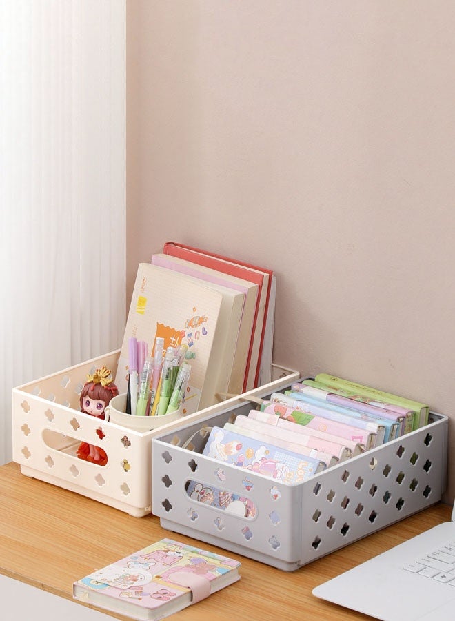 Hanayo Storage Baskets Set of 8 Plastic Foldable Storage Baskets Hollow Rectangular Storage Boxes with Handle Storage Bins for Office Bathroom Bedroom Home & Kitchen(Beige) - Image 3