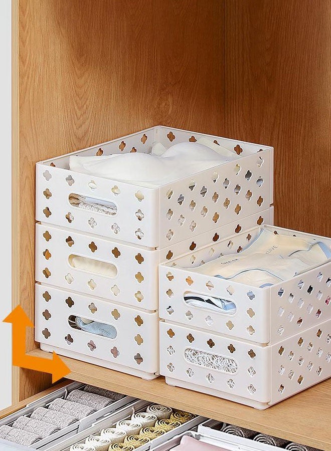 Hanayo Storage Baskets Set of 8 Plastic Foldable Storage Baskets Hollow Rectangular Storage Boxes with Handle Storage Bins for Office Bathroom Bedroom Home & Kitchen(Beige) - Image 5