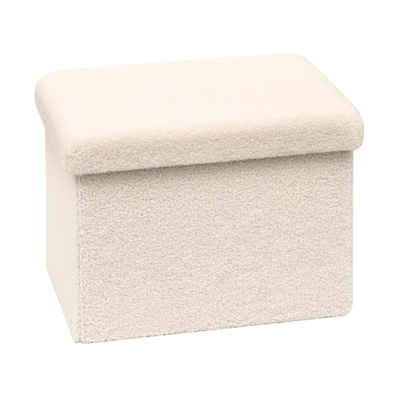 PINPLUS Storage Ottoman Cube Ottoman Foot Rest,Small Foldable Portable Boucle Upholstered Sherpa Ottomans, Faux Teddy Fur, White 16.5"x12.6"x12.6" - Image 1