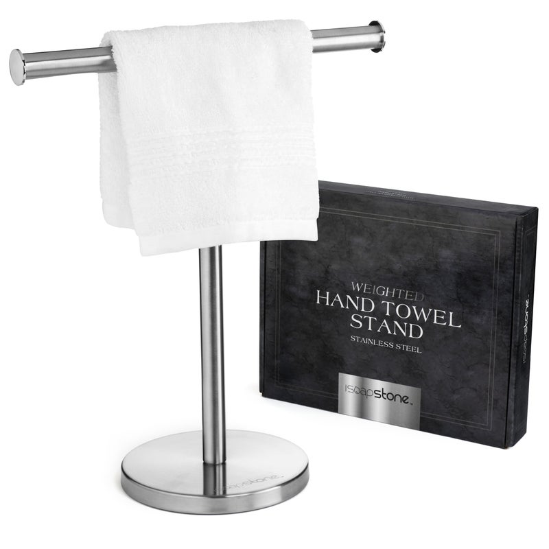 iSoapStone Luxury Hand Towel Holder Stand with Heavy Base SUS 304 Stainless Steel Towel Rack TShape Freestanding Towel Stand for Bathroom Vanity or Kitchen Countertop Waterproof Counter Organizer