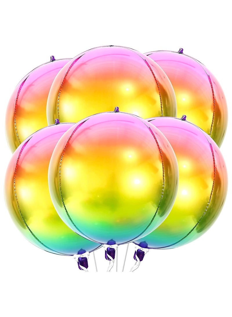KATCHON Rainbow Orbz Balloons for Birthday Decorations - Pack 6 | 22 Inch 4D Foil Mylar Sphere Metallic Foil Balloon  - Image 1