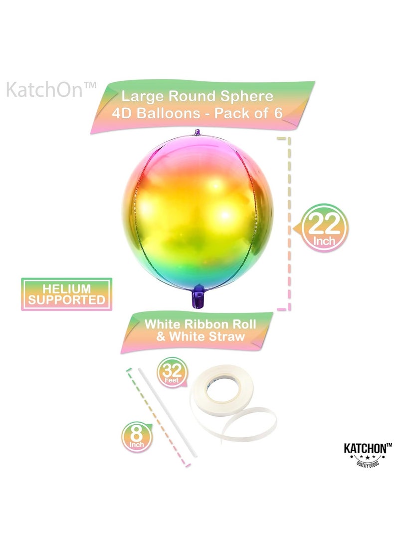 KATCHON Rainbow Orbz Balloons for Birthday Decorations - Pack 6 | 22 Inch 4D Foil Mylar Sphere Metallic Foil Balloon  - Image 4