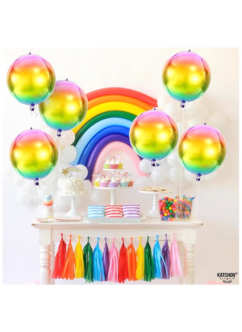 KATCHON Rainbow Orbz Balloons for Birthday Decorations - Pack 6 | 22 Inch 4D Foil Mylar Sphere Metallic Foil Balloon  - Image 3