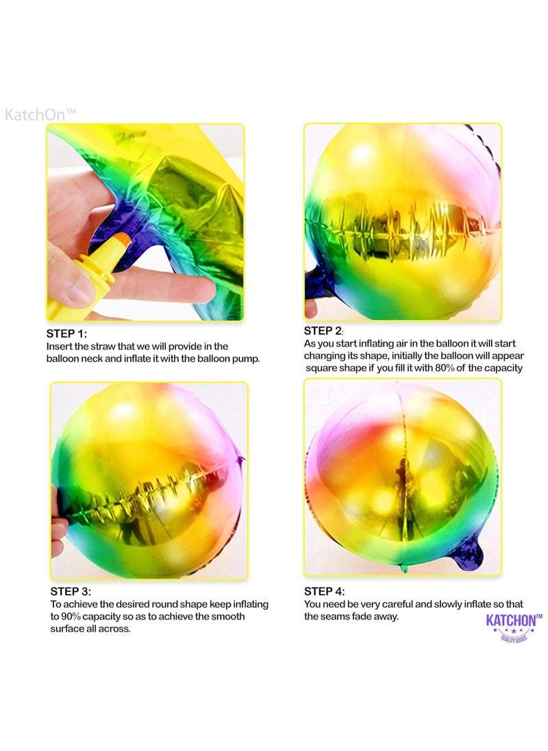 KATCHON Rainbow Orbz Balloons for Birthday Decorations - Pack 6 | 22 Inch 4D Foil Mylar Sphere Metallic Foil Balloon  - Image 5