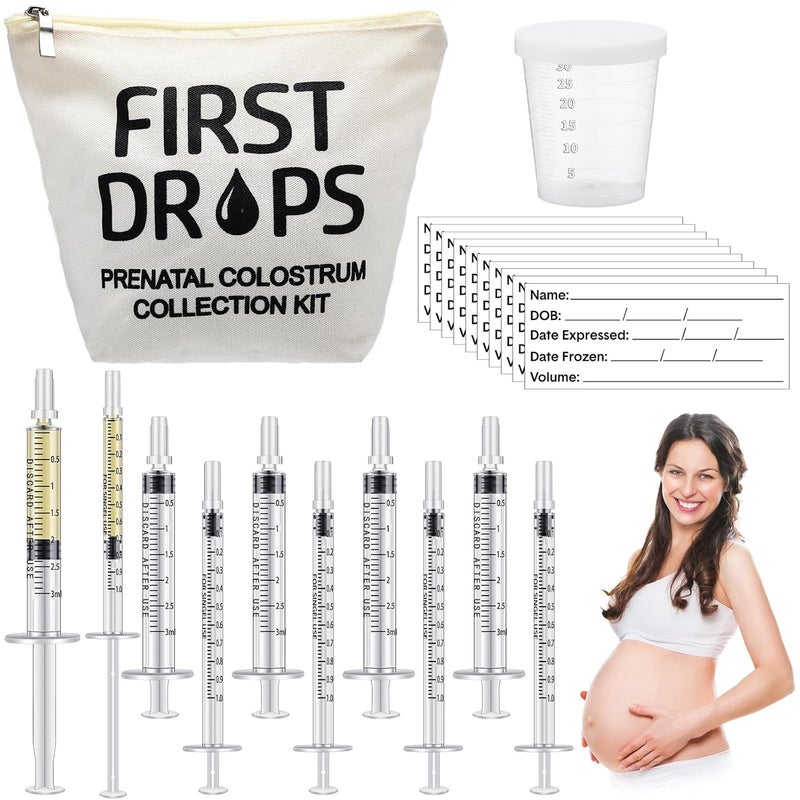 Geiserailie 100 Set Colostrum Collector Kit Include 100 1ml 3ml Sterile Sealed Breast Milk Collector No Needle Colostrum Syringes 100 Stickers 1 Measuring Cup Collection 1 White Canvas Bag - Image 1