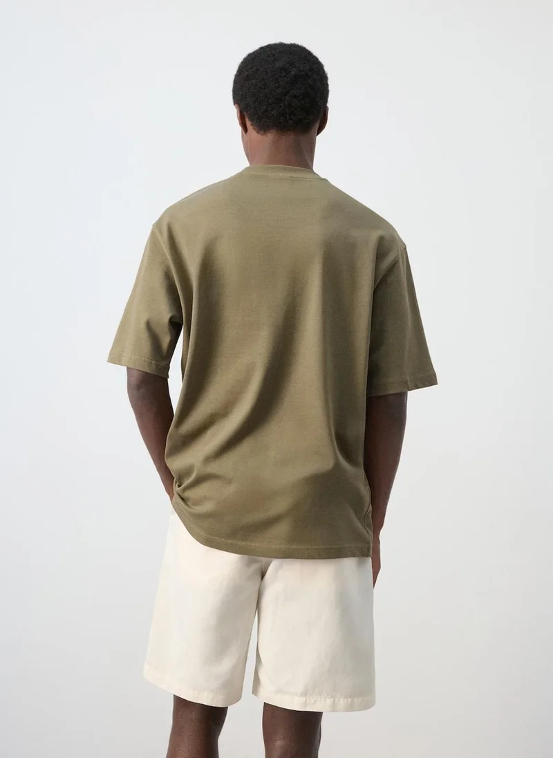 Mango Man 37-KHAKI Relaxed-Fit 260-Gsm T-Shirt for Men | Best Price UAE