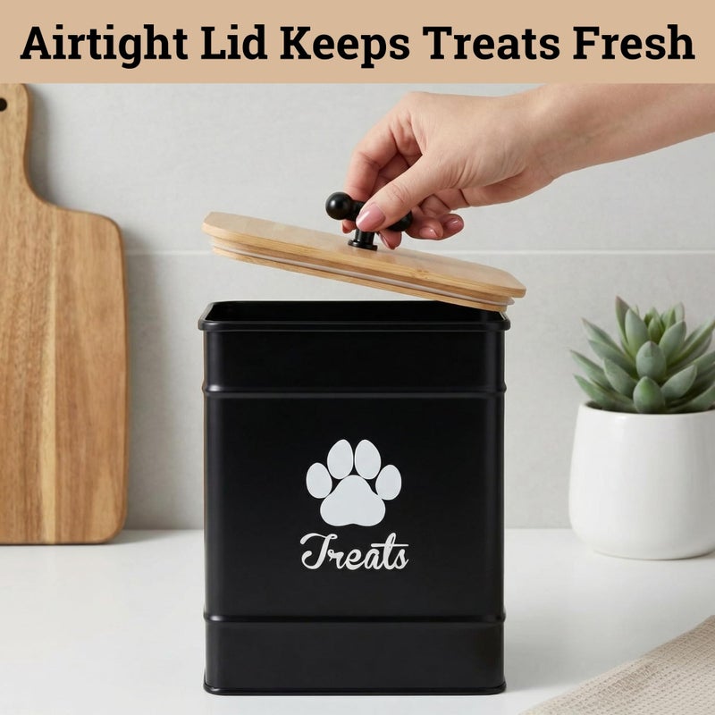 HB Design Co. Dog Treat Container Airtight - 6 Inch Wide x 8 Inch Tall Iron Dog Treat Jar for Kitchen Counter with Airtight Bamboo Lid - 12 Cup Capacity Pet Treat Container - Doggie Cookie Jar - Big Treats Canister - Image 3