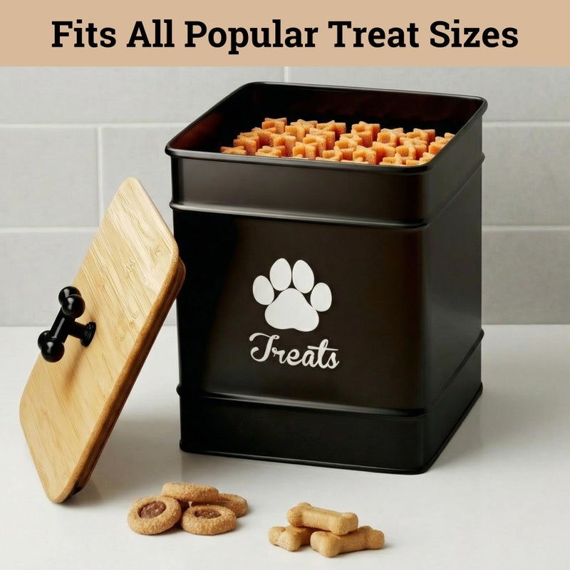HB Design Co. Dog Treat Container Airtight - 6 Inch Wide x 8 Inch Tall Iron Dog Treat Jar for Kitchen Counter with Airtight Bamboo Lid - 12 Cup Capacity Pet Treat Container - Doggie Cookie Jar - Big Treats Canister - Image 5