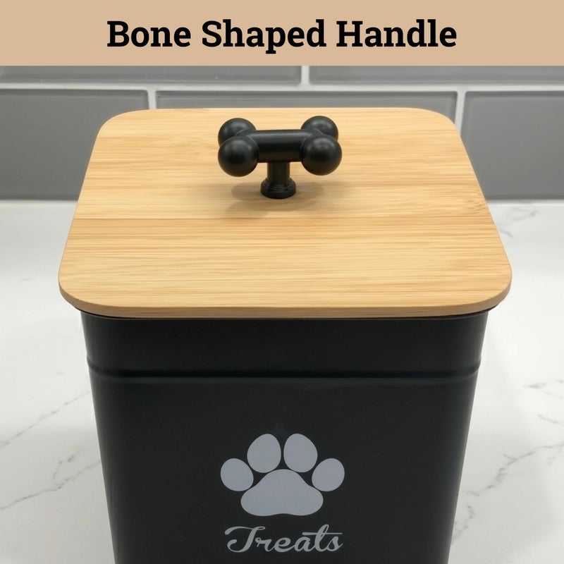 HB Design Co. Dog Treat Container Airtight - 6 Inch Wide x 8 Inch Tall Iron Dog Treat Jar for Kitchen Counter with Airtight Bamboo Lid - 12 Cup Capacity Pet Treat Container - Doggie Cookie Jar - Big Treats Canister - Image 4