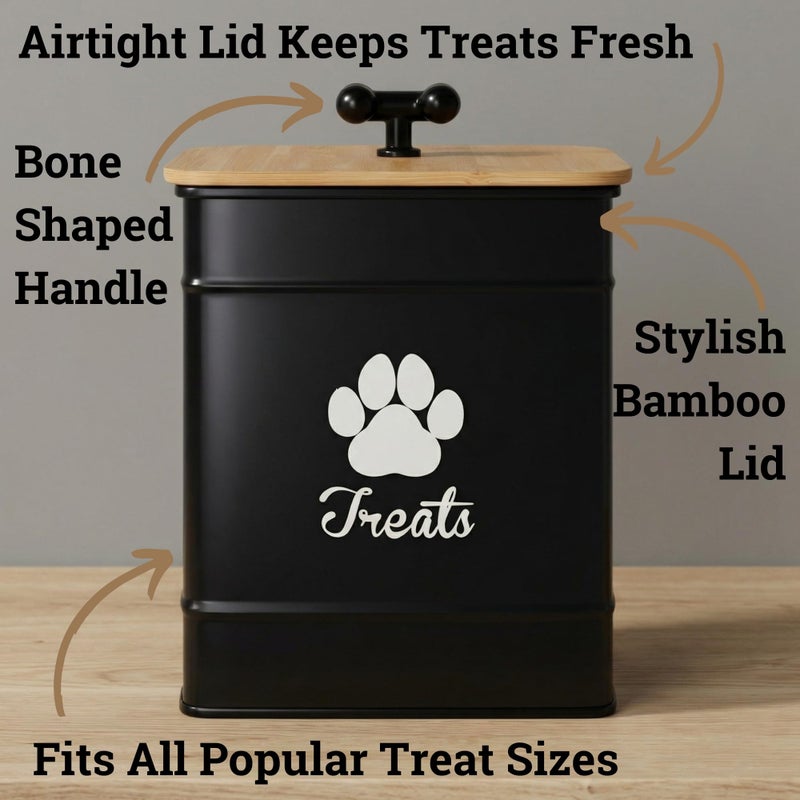 HB Design Co. Dog Treat Container Airtight - 6 Inch Wide x 8 Inch Tall Iron Dog Treat Jar for Kitchen Counter with Airtight Bamboo Lid - 12 Cup Capacity Pet Treat Container - Doggie Cookie Jar - Big Treats Canister - Image 2
