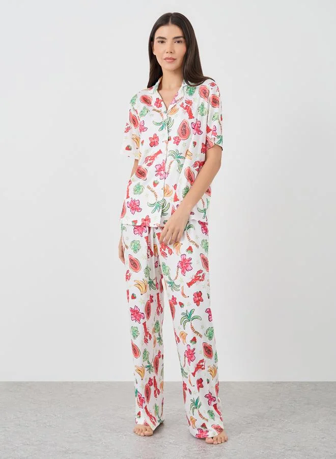 Take Two Take Two Fruit Print Shirt and Pyjama Set