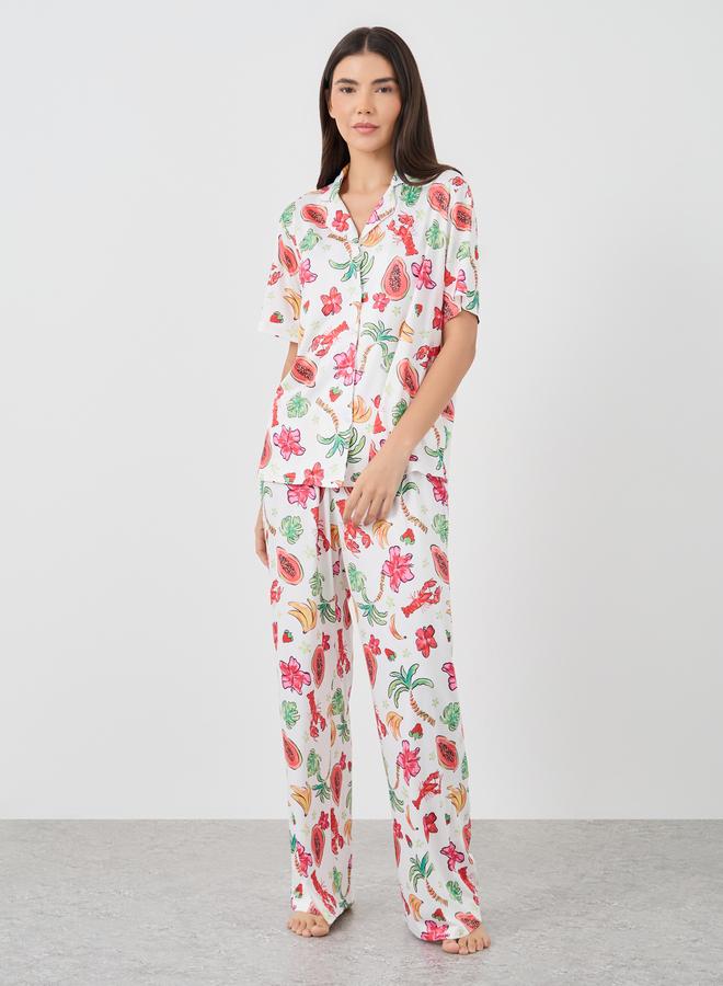 Take Two Fruit Print Shirt and Pyjama Set - Image 1