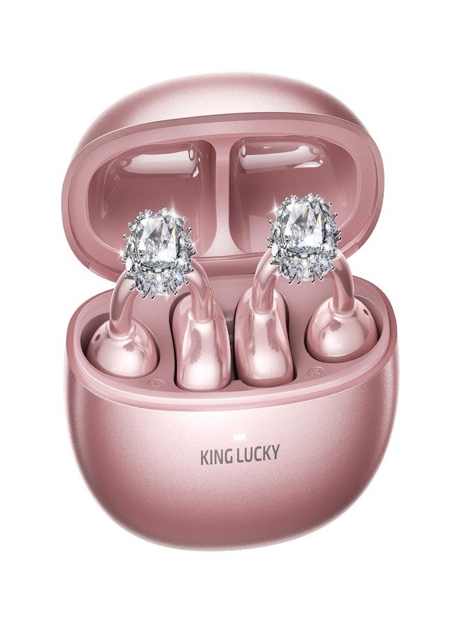 Kinglucky Stylish Open-Ear Clip-On Headphones with Detachable Earrings, Lightweight & Comfortable Fit, Fashionable Open-Ear Earbuds for Women, Ideal for Work, Running, and Daily Wear Pink (Diamond) - Image 1