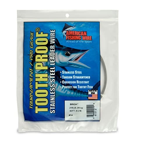 AFW #14 Tooth Proof Stainless Steel Single Strand Leader Wire, 218 lb Test, Bright, 30 ft - Image 1