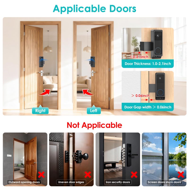 Annkoifu Anti-Theft Video Doorbell Mount for Wyze Duo Cam Doorbell Only, No-Drill Doorbell Camera Mount for Wyze DoorBell Camera, Apartment Door Camera Mount for Home Rentals Room - Image 3