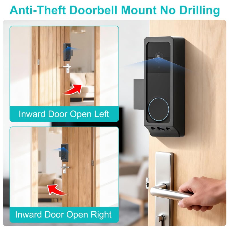 Annkoifu Anti-Theft Video Doorbell Mount for Wyze Duo Cam Doorbell Only, No-Drill Doorbell Camera Mount for Wyze DoorBell Camera, Apartment Door Camera Mount for Home Rentals Room - Image 5