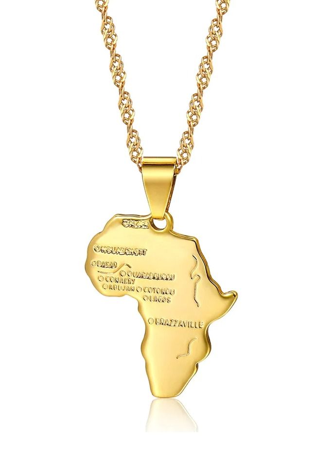 قلادة خريطة أفريقيا مع تصميم محفور على شكل خريطة أفريقيا مطلية بالذهب عيار 18، هدية أفريقية لها، هدية قلادة أفريقية للجنسين - Image 3