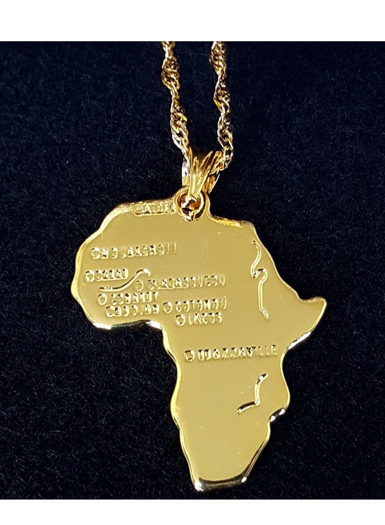 قلادة خريطة أفريقيا مع تصميم محفور على شكل خريطة أفريقيا مطلية بالذهب عيار 18، هدية أفريقية لها، هدية قلادة أفريقية للجنسين - Image 1