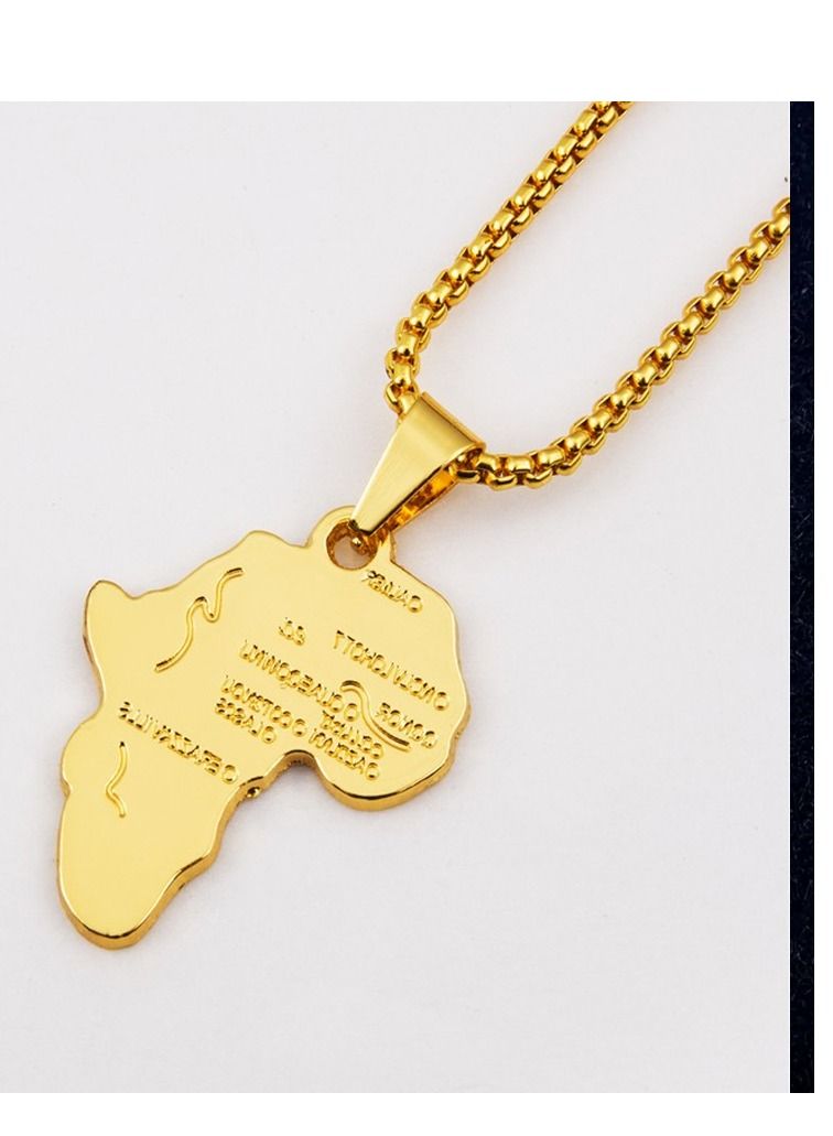 قلادة خريطة أفريقيا مع تصميم محفور على شكل خريطة أفريقيا مطلية بالذهب عيار 18، هدية أفريقية لها، هدية قلادة أفريقية للجنسين - Image 2