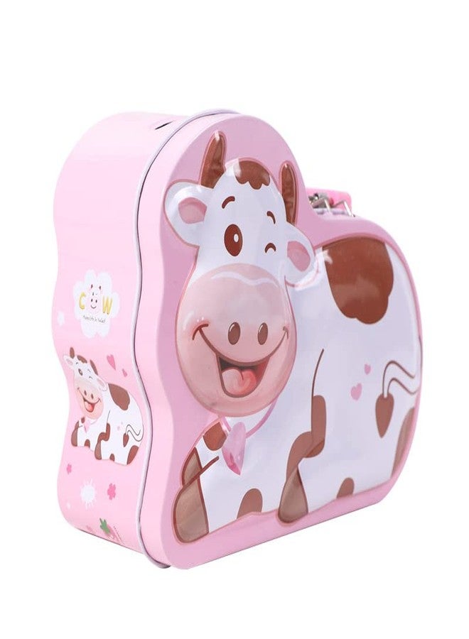 TEMSON Piggy Bank - Metal Coin Box with Lock and Key - Cow Print Piggy Bank, Money Saving Coin Box for Kids, Money Bank for Kids (S-74-2) (Pink) - Image 1