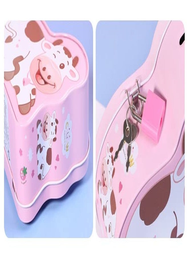 TEMSON Piggy Bank - Metal Coin Box with Lock and Key - Cow Print Piggy Bank, Money Saving Coin Box for Kids, Money Bank for Kids (S-74-2) (Pink) - Image 5