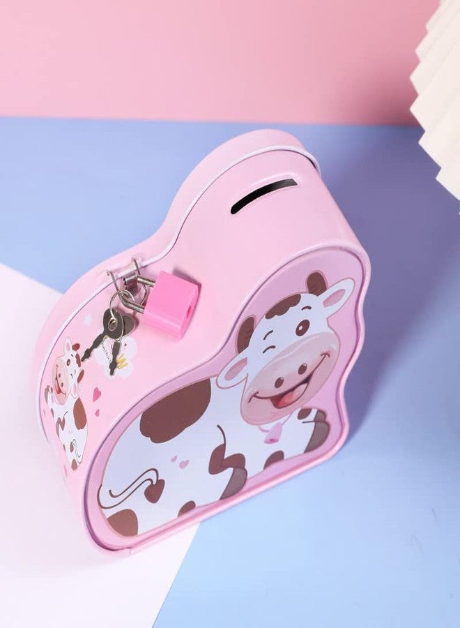 TEMSON Piggy Bank - Metal Coin Box with Lock and Key - Cow Print Piggy Bank, Money Saving Coin Box for Kids, Money Bank for Kids (S-74-2) (Pink) - Image 4