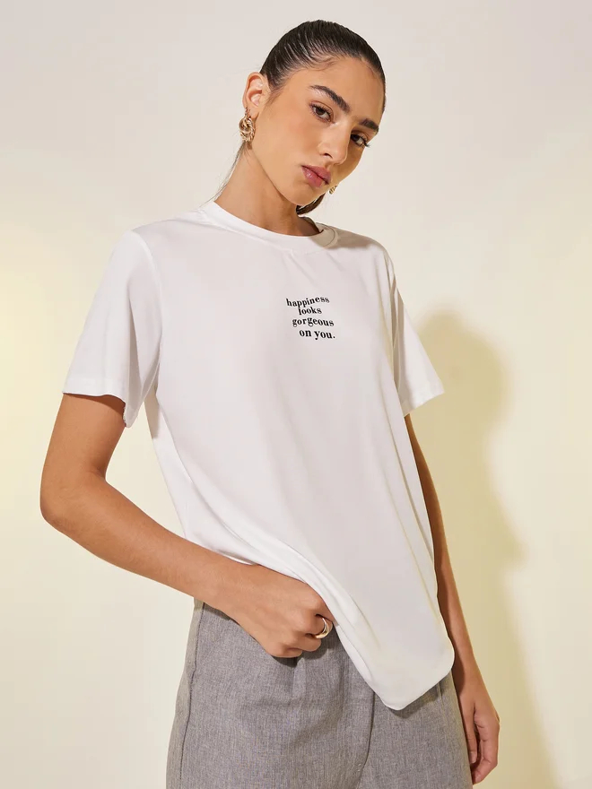 Take Two Take Two Slogan Print Round Neck Regular Fit T-Shirt