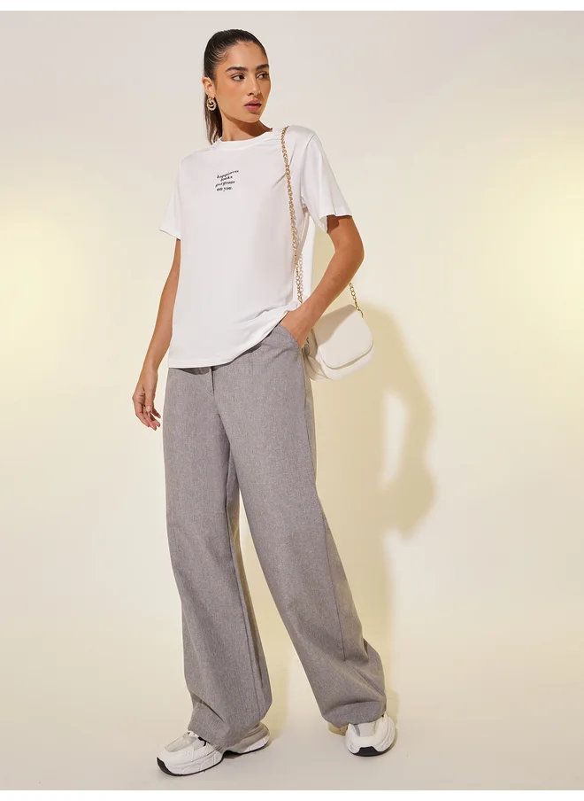 تايك تو Take Two Slogan Print Round Neck Regular Fit T-Shirt