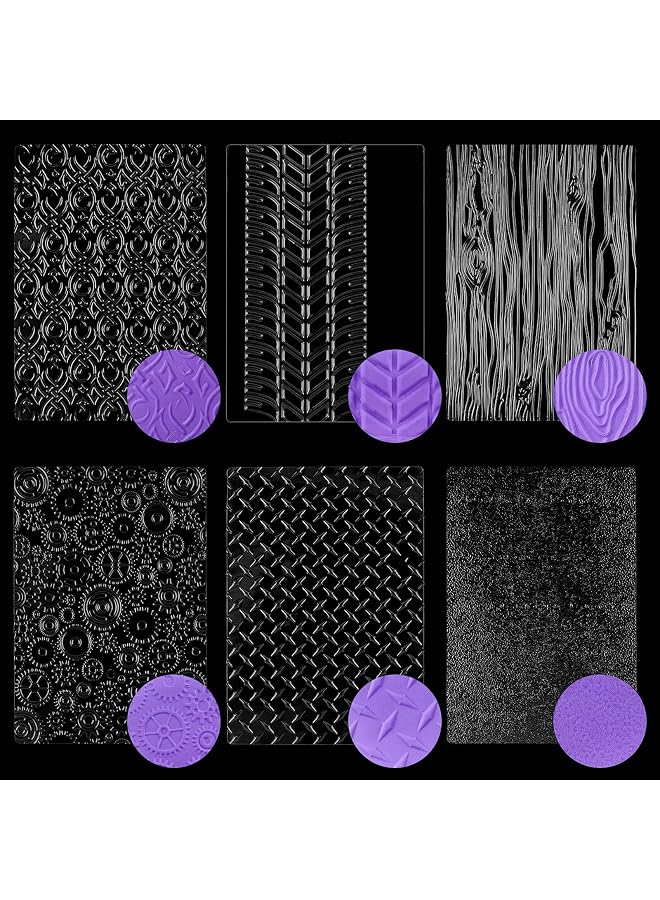 S-TOP 6 Pack Fondant Texture Mats Tire Tread Track Wood Grain Fondant Molds for Clay, Chocolate, Fondant Embossed Cake Decoration Mold - Image 1