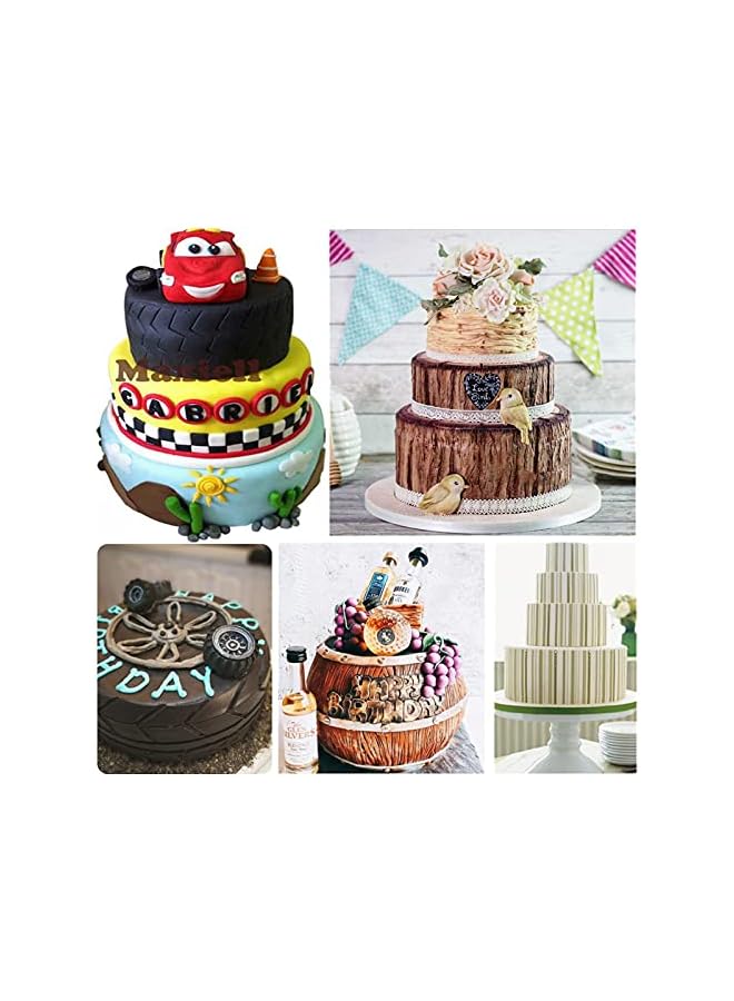 S-TOP 6 Pack Fondant Texture Mats Tire Tread Track Wood Grain Fondant Molds for Clay, Chocolate, Fondant Embossed Cake Decoration Mold - Image 3